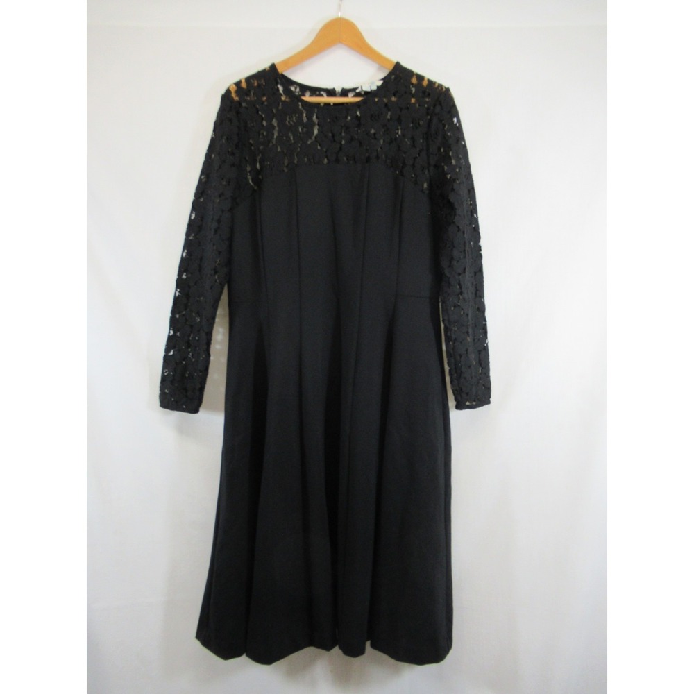Boden Selena Fit & Flare Dress US Size 14 Tall Lined Long Sleeve Black Lace